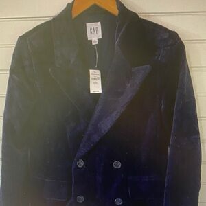 GAP Double-Breasted Velvet Blazer in Deep Navy